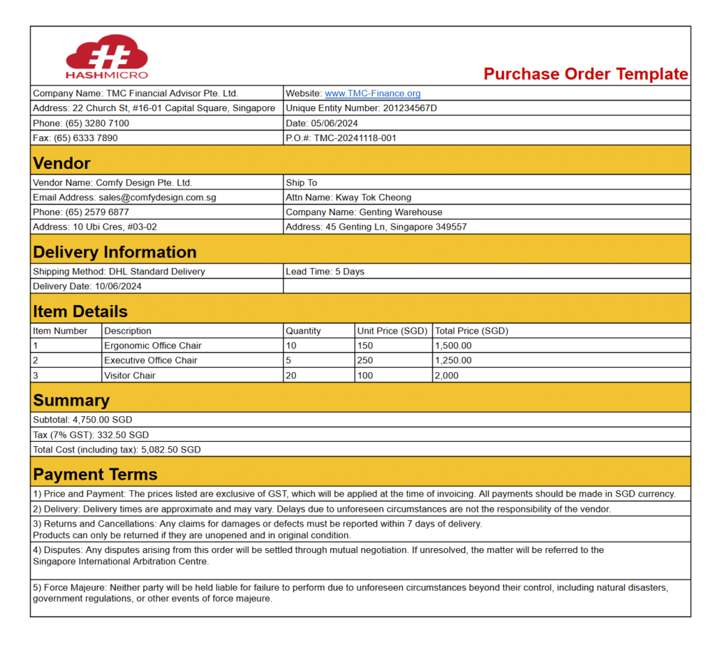 purchase order template