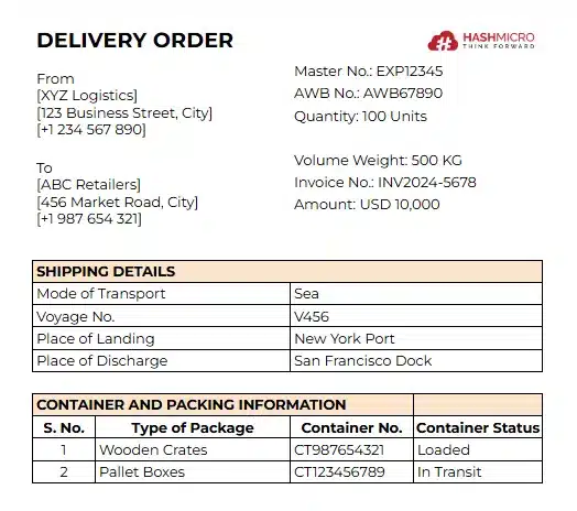 delivery order template 4