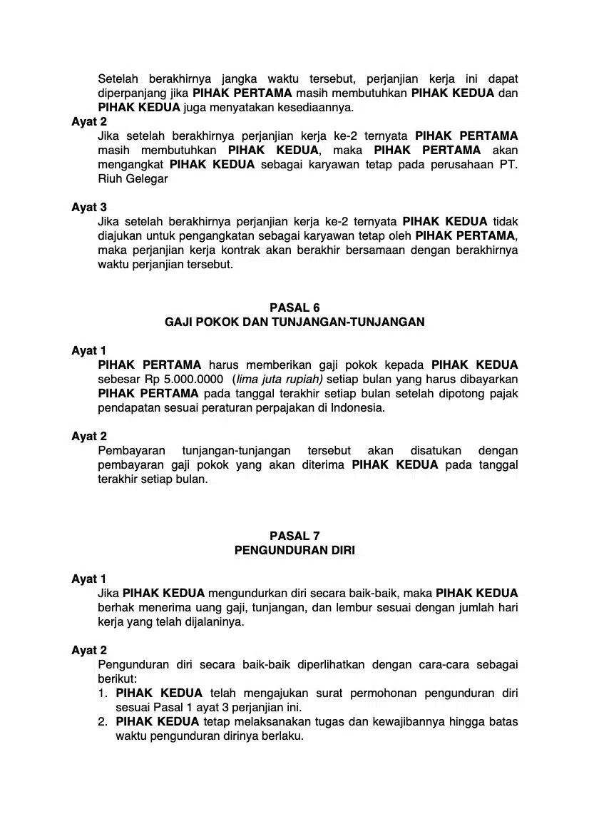 Kontrak Kerja Karyawan Yang Sesuai Undang-Undang