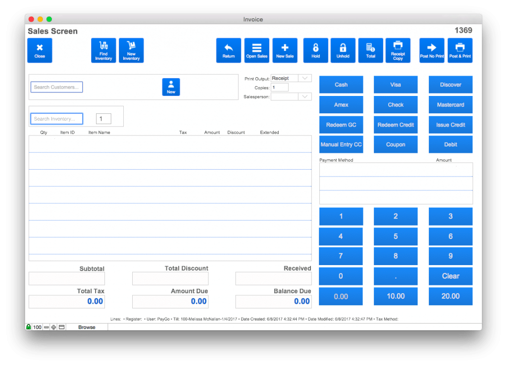 Sales Tracking app Sales Screen