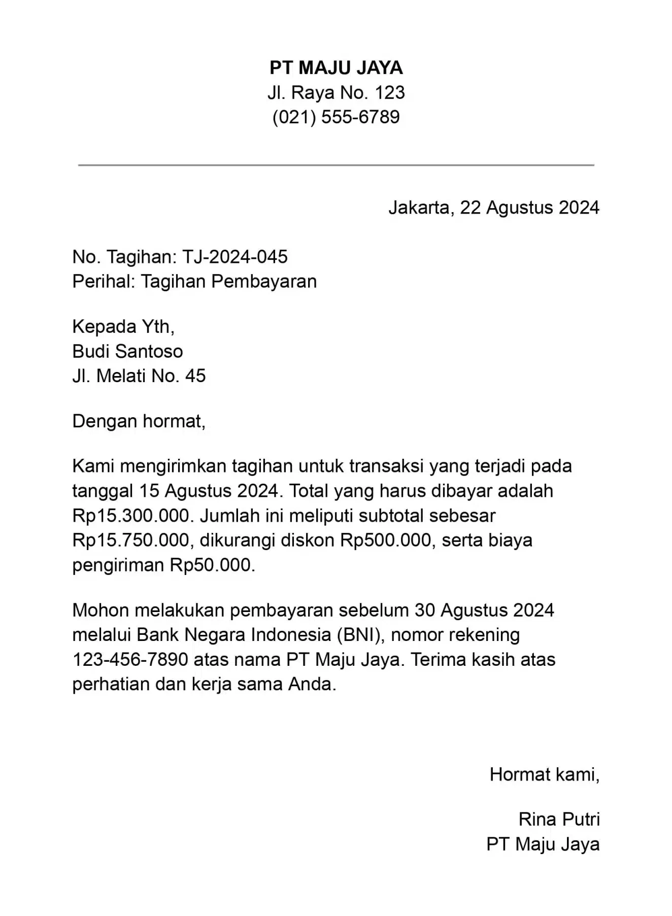 contoh surat tagihan bisnis