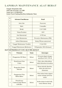 contoh laporan maintenance alat berat