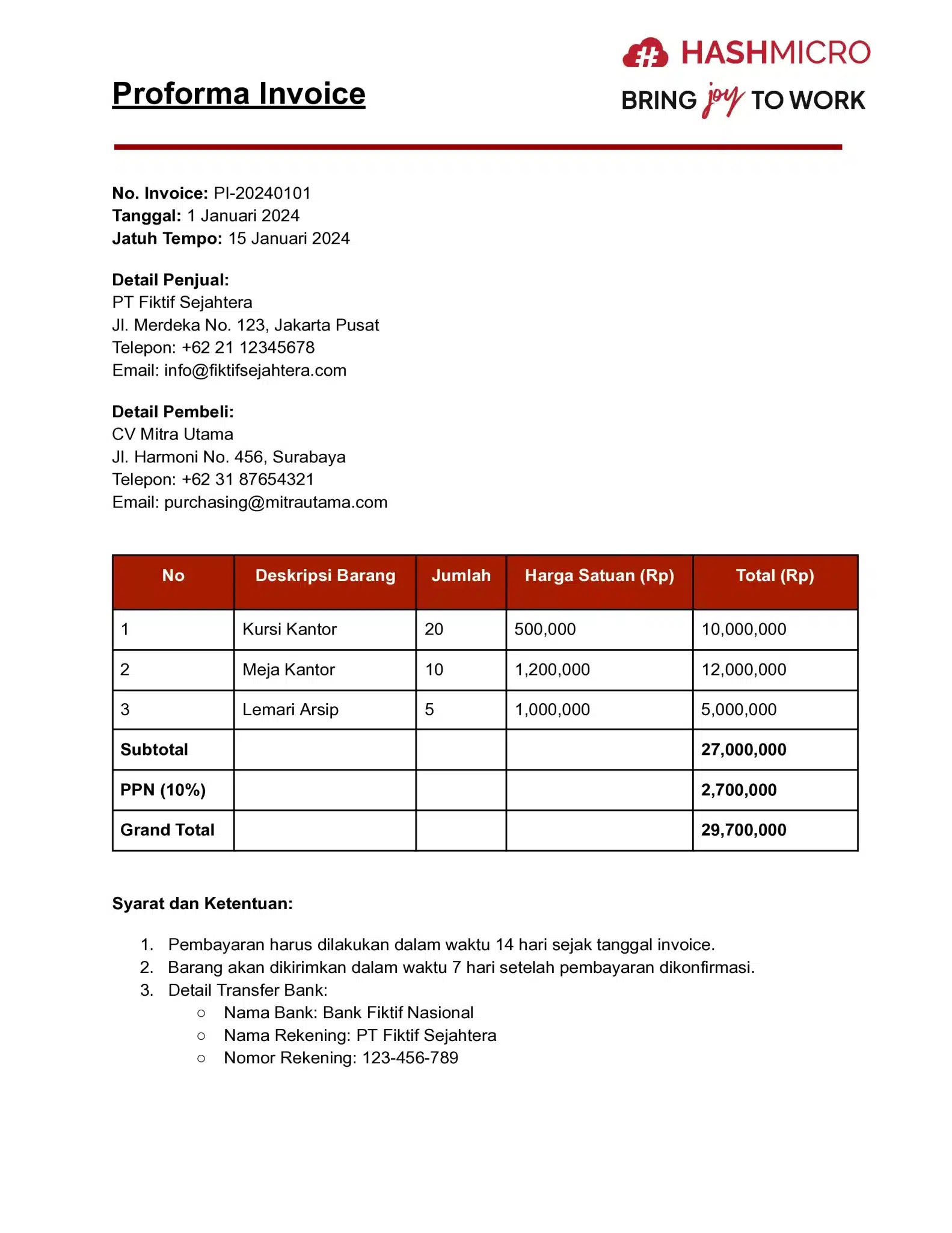 contoh proforma invoice 