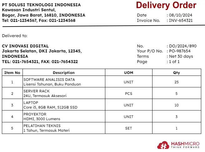 contoh delivery order