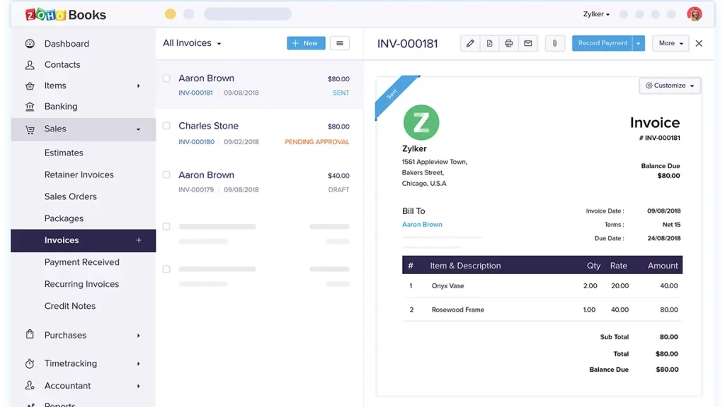 Zoho Books QuickBooks Alternative