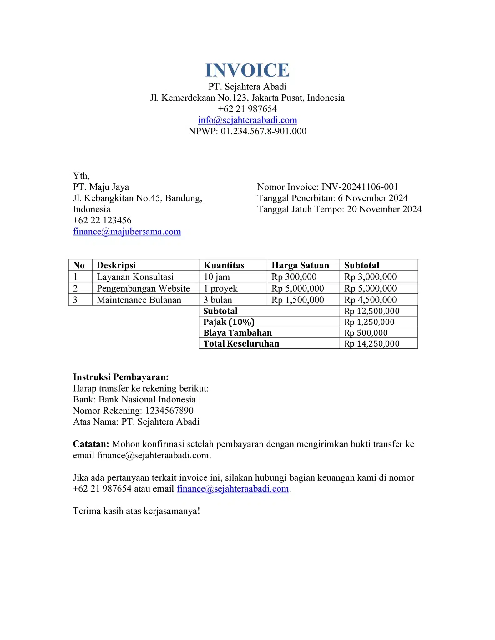 Contoh invoice perusahaan