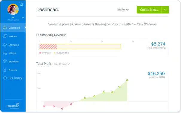 freshbooks dashboard