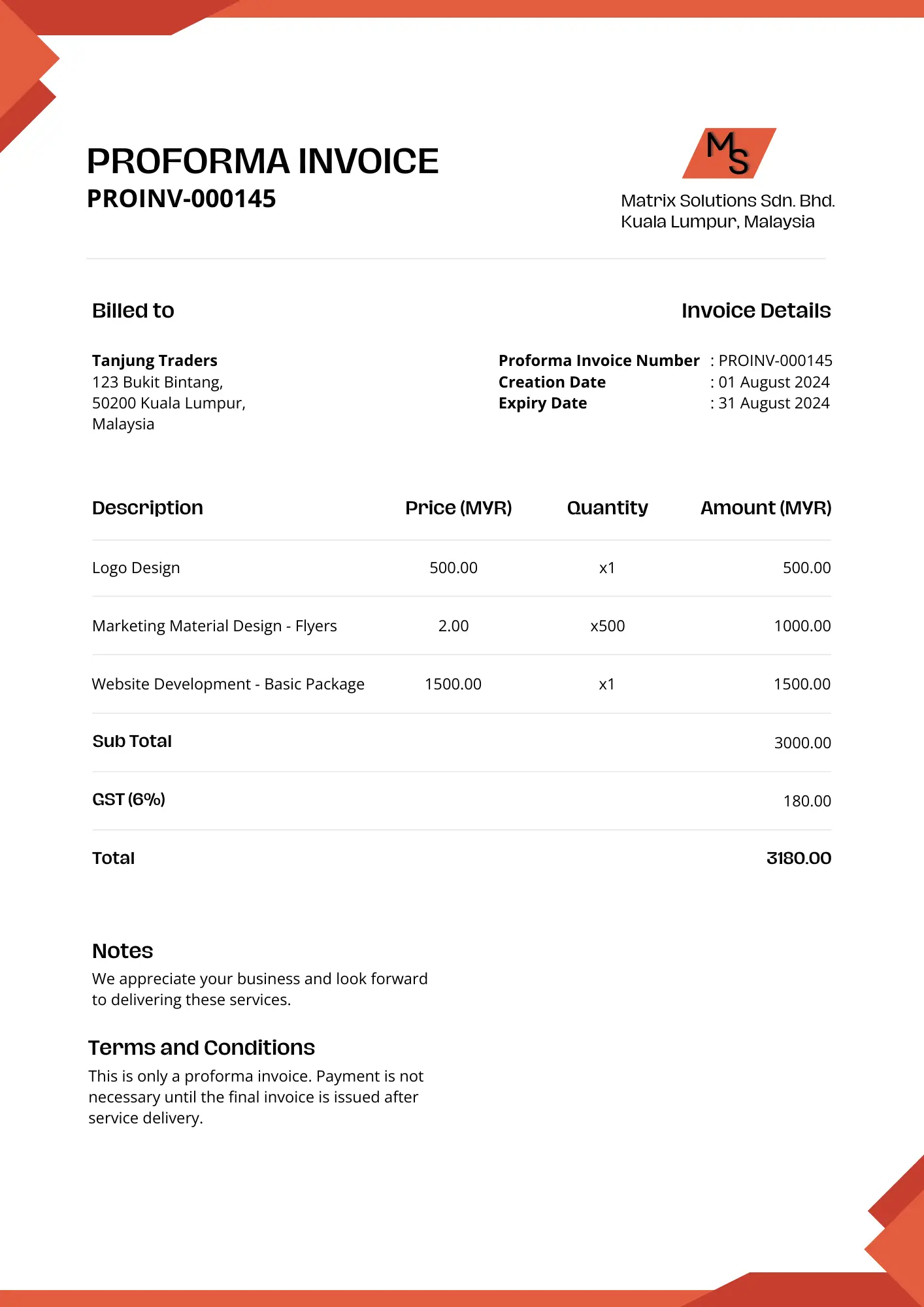 proforma invoice example