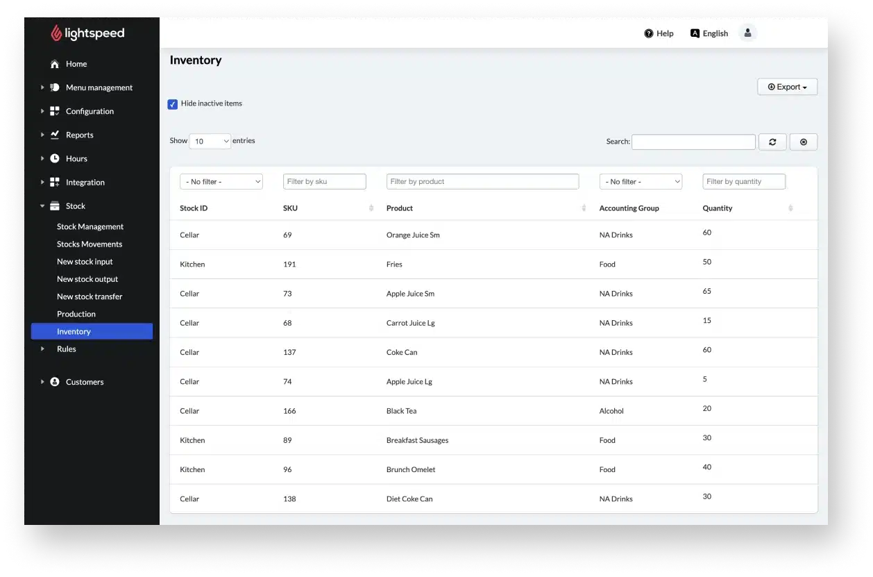 lightspeed food inventory management system