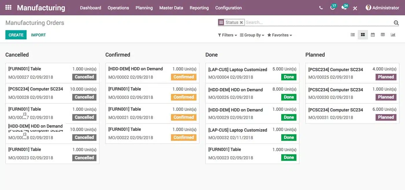 Odoo Production Planning and Scheduling Software