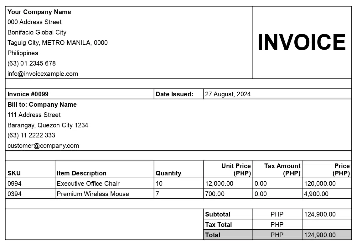 sales invoice example