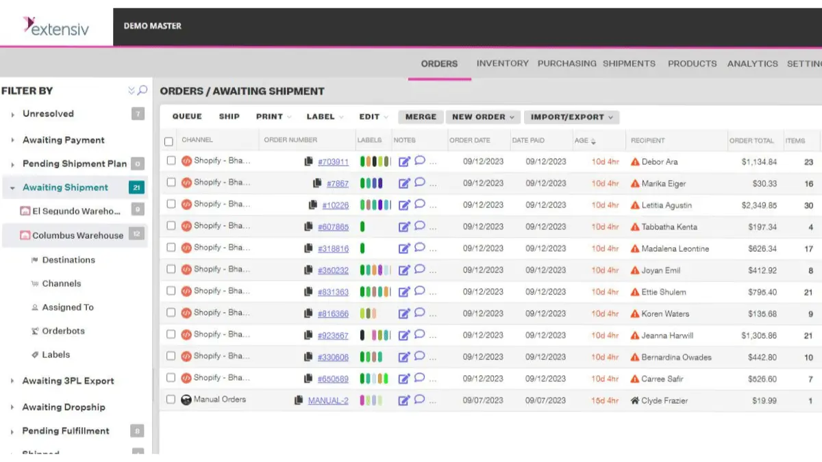 Extensiv order fulfilment software