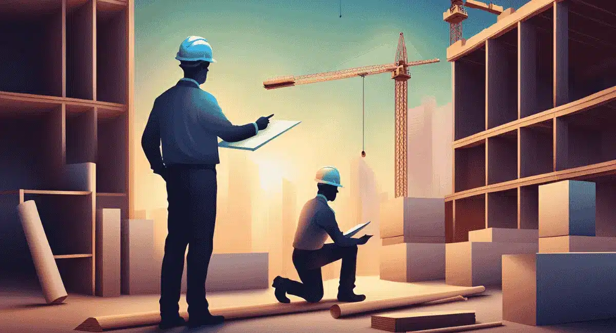 two worker looking at a construction site