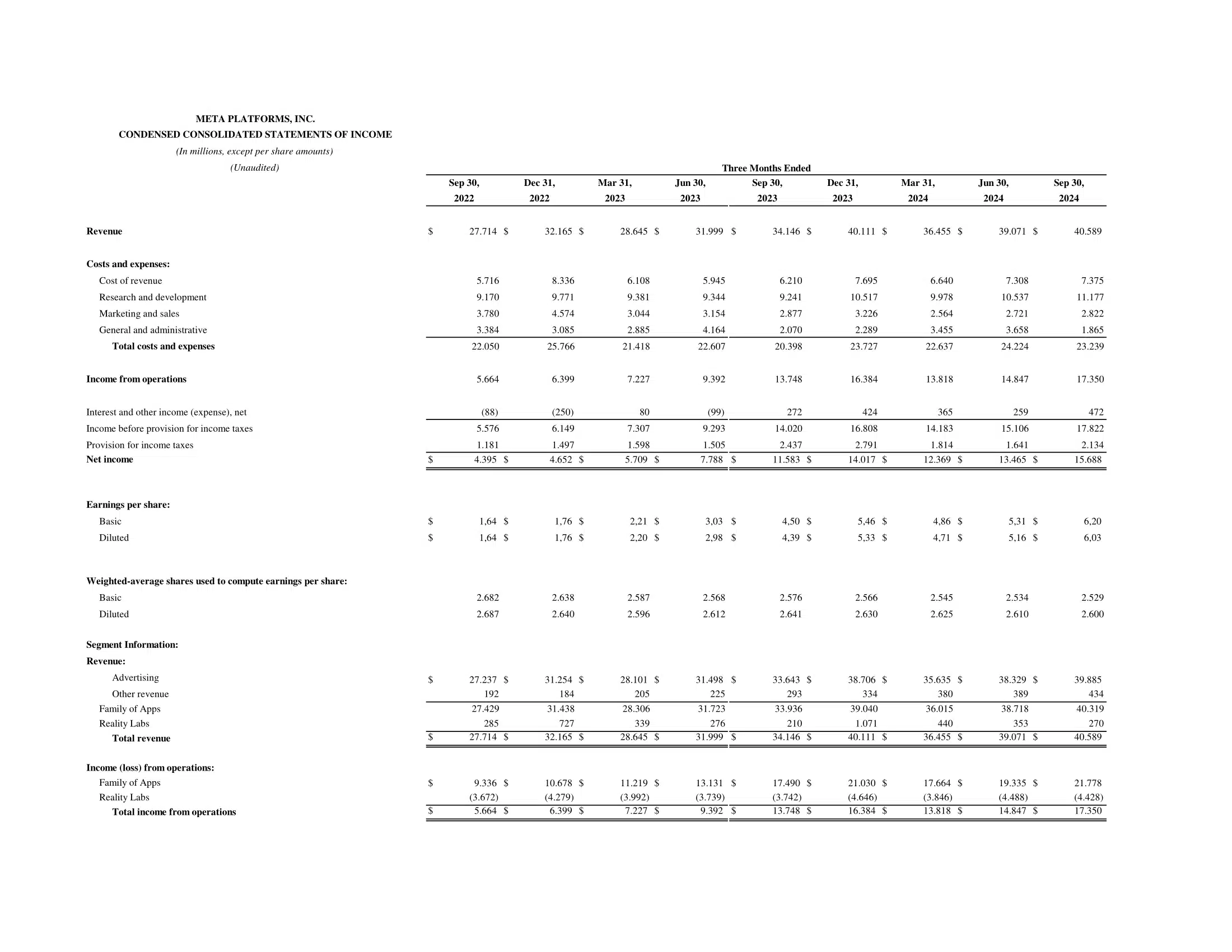 Meta Income Statement Sample