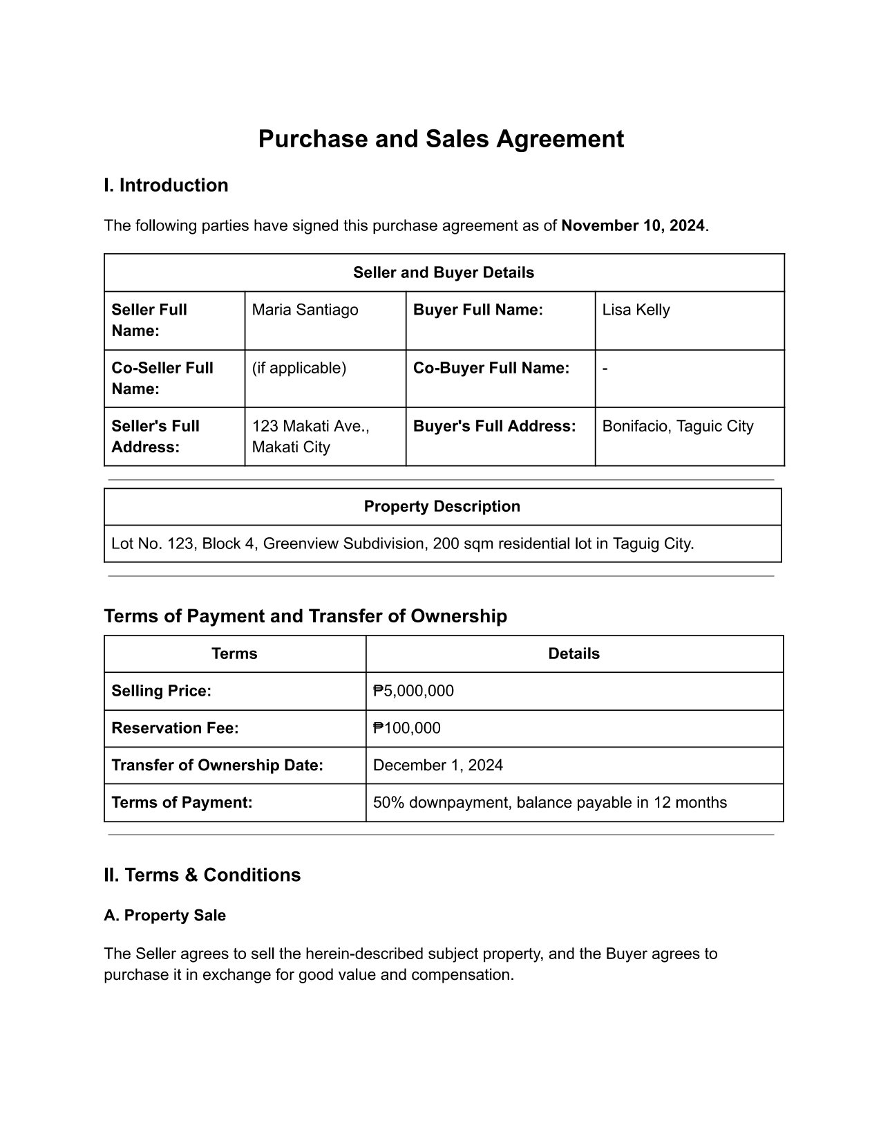 purchase order example