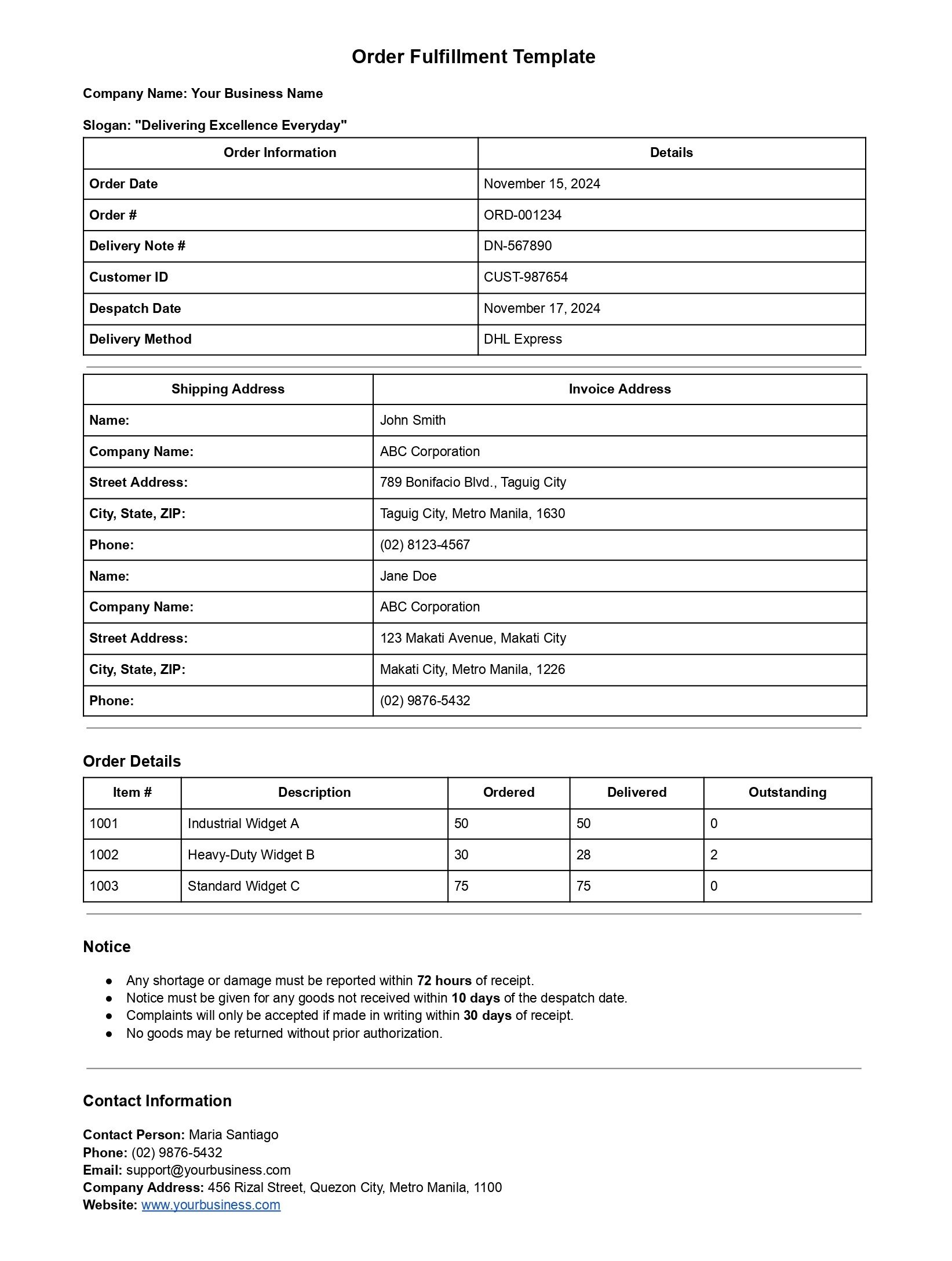 purchase order format