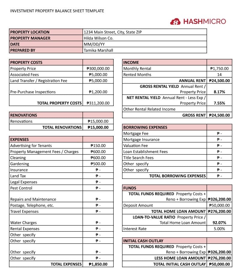 balance sheet template