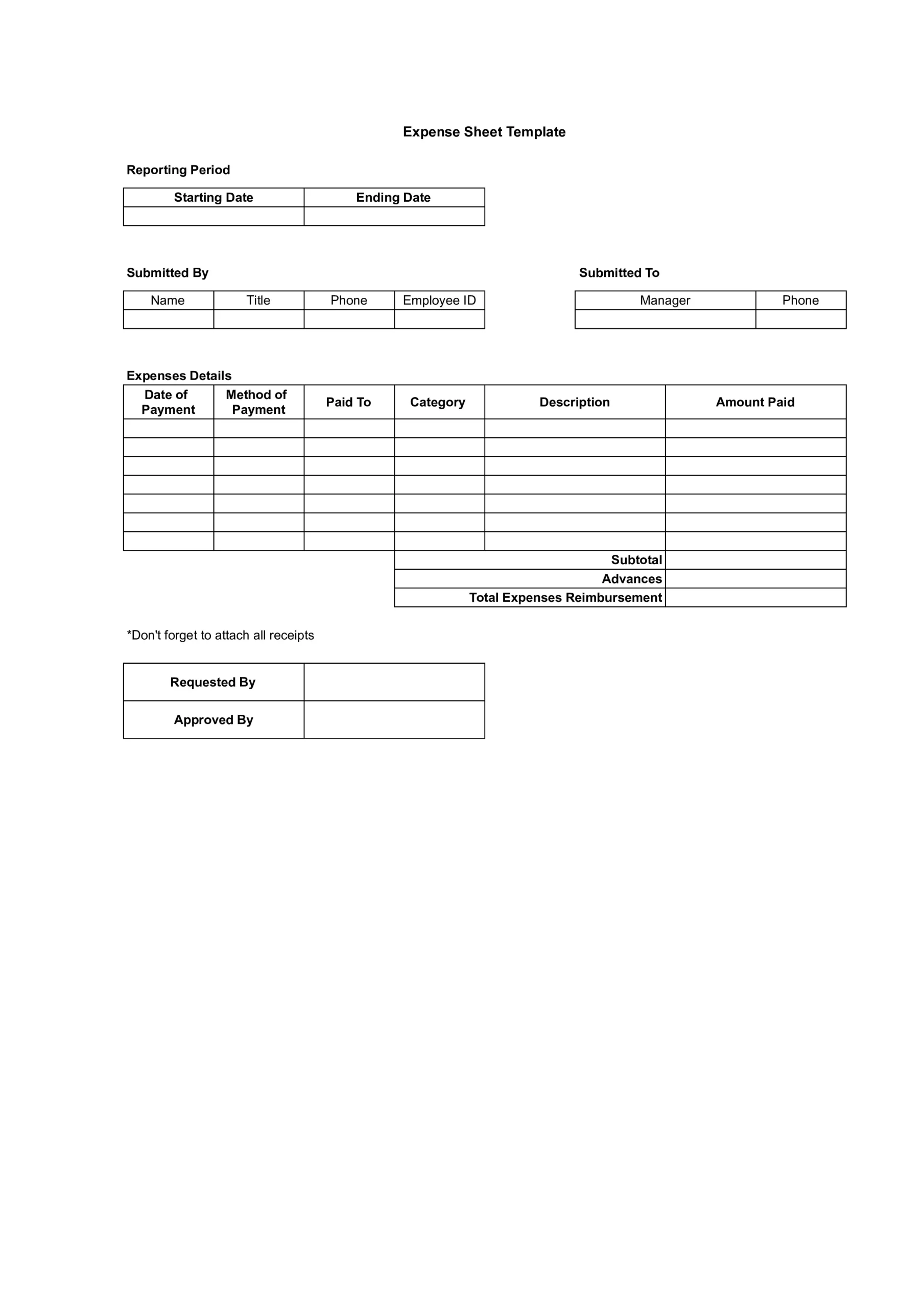 Expense Sheet Template