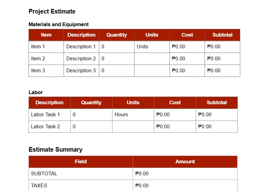 construction rfq template