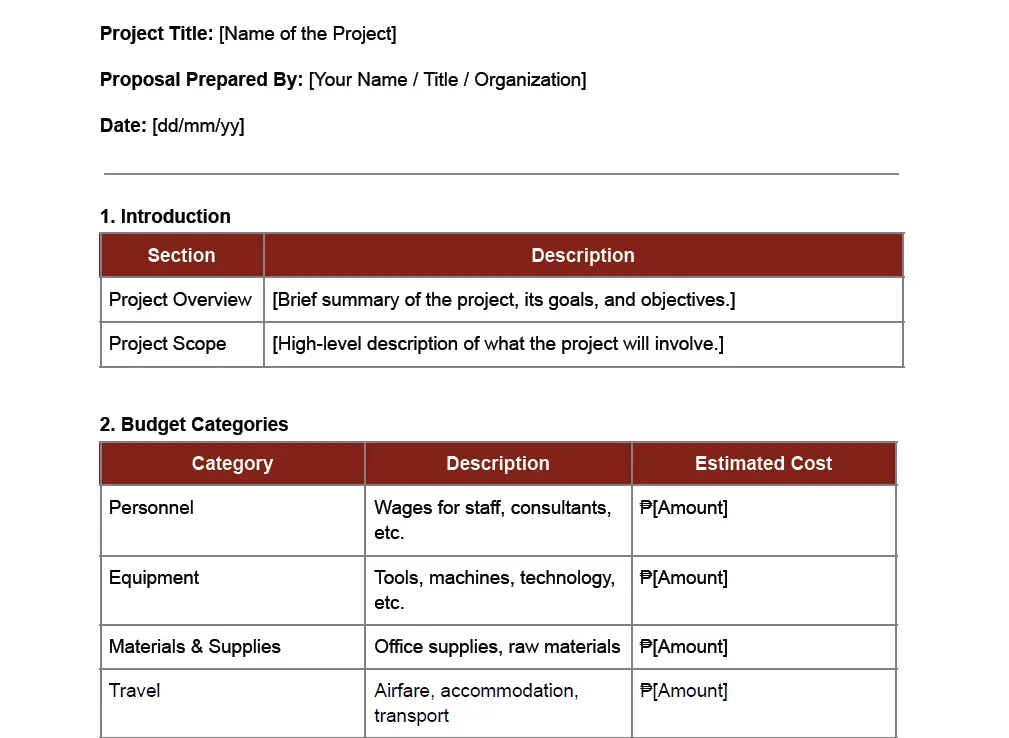 project budget template