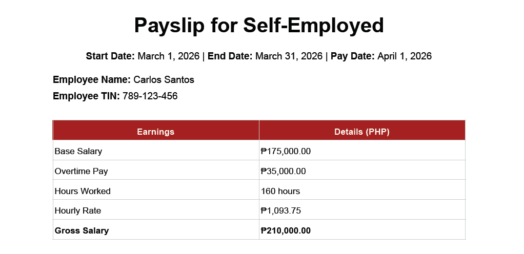 self employed payslip