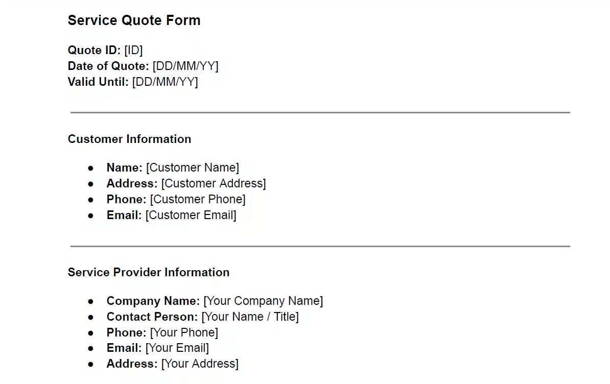 service quote form